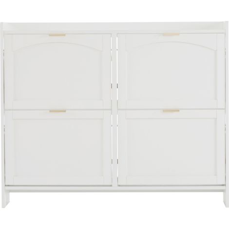 Moderner weißer Schuhschrank mit 4 Klappen und offenen Fächern 110 x 90 x 24 cm (1/5)