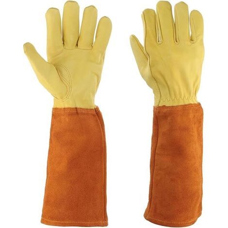 Gants de jardinage en cuir , unisexes , résistants aux épines , pour rosiers , manches longues , pour creuser , couleur beige (1/5)