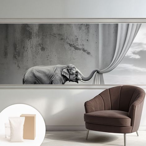 Papier peint intissé mural avec imprimé motifs uniques apparence moderne - Colle incluse gratuite Éléphant surréaliste 250x104 cm (1/5)