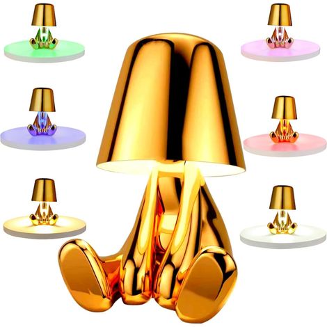 Lampe de chevet tactile dorée - jolie lampe de bureau sans fil rechargeable - luminosité réglable pour la maison, le bureau ou la chambre - style assis (1/3)