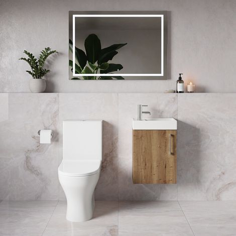 Napoli Cube Tobacco Oak 400mm Single Door Wall Mounted Vanity Unit and Jubilee Toilet Suite with Align Basin - 400mm - Chrome 160mm Handle
