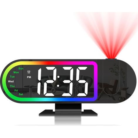 Projection Alarm Clock, 8.5 Inch Digital Alarm Clock with 180° Projector, 17 RGB Mood Lights, 3 Screen Brightness Settings and Night Mode, USB Powered Projector Clock for (1/5)