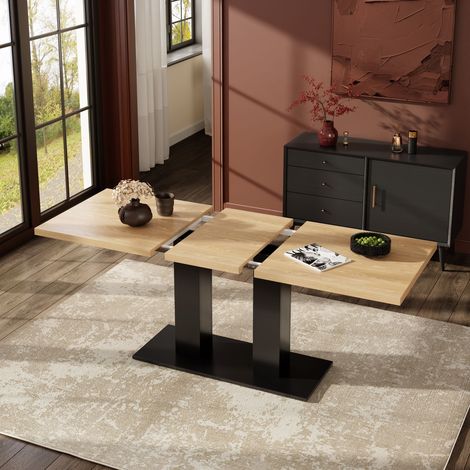 Table à manger rectangulaire extensible 140-180x70x75 cm pour 6-8 personnes, plateau épais MDF, design moderne effet bois naturel (1/5)