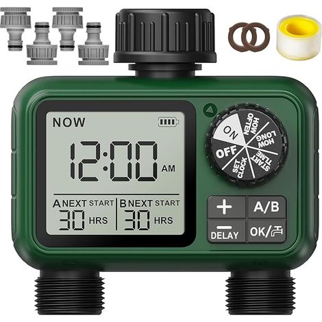 Programmateur Arrosage 2 Voies, Grand écran LCD, Arrosage Automatique pour Jardin, D'irrigation Programmable, Utilisation Simple, Retard de Pluie, Fonction Arrosage Manuel (1/5)