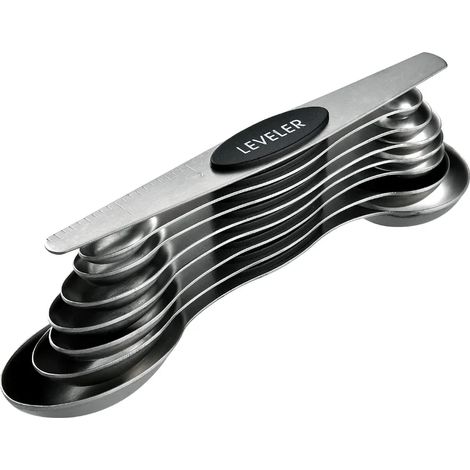 Ensemble de 8 cuillères doseuses magnétiques (argent), en acier inoxydable, cuillère à café double face empilable (1/2)