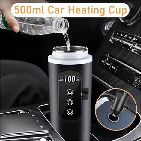 Bouilloire Voiture - 500 ml - Alimentation 12 V / 24 V - Affichage LED - Acier Inoxydable 304 - Noir (1/5)