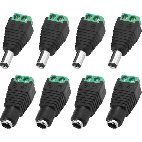 4 Paire 5.5 X 2.1mm 12V DC Connecteur d'alimentation Mâle et Femelle, Fiche Prise Adaptateur Vis Borne Connecteur (1/4)
