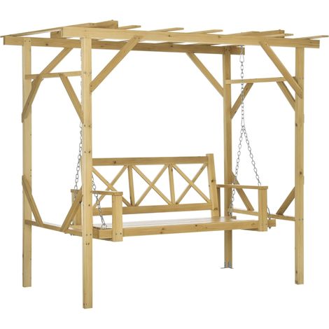 Balancelle avec pergola, pour 2 personnes, hauteur réglable, structure en bois massif, 2,21 x 1,40 x 1,96 m