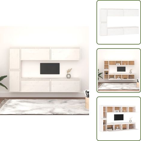 Armadi in pino - vidaXL Mobili Porta TV 6 pz Bianchi in Legno Massello di Pino - Armadi per muro