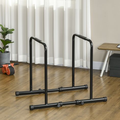 Stazione per dip con parallele in acciaio, altezza e spaziatura regolabili, 90-102x65x80-90 cm, nera