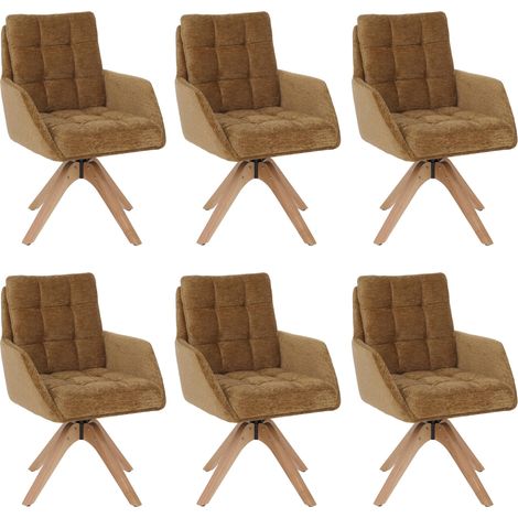 [NON UTILIZZATO] Set 6x sedie poltroncine con seduta girevole HHG-708 struttura legno seduta tessuto ciniglia (680 g/m²), giallo senape