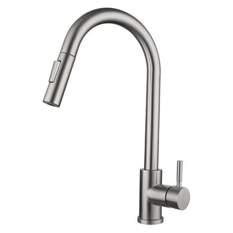 Rubinetto da cucina con doccetta estraibile, rubinetto per lavello da cucina ad arco alto con 2 tipi di getto, rubinetto da cucina monocomando commerciale in acciaio inox girevole a 360°, 1 (1/4)