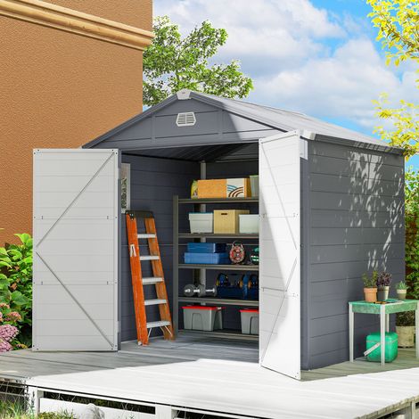 Cabanon de jardin - abri de jardin - 240 x 190 x 180/228 - plastique - gris - abri de jardin avec fenêtre de ventilation - métal - Moderne
