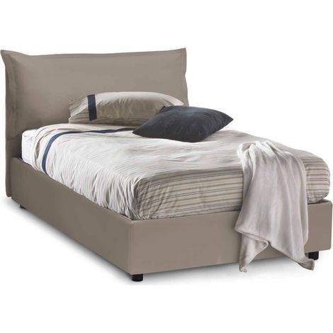 Talamo Italia - Letto piazza e mezza Andora, Letto contenitore con rivestimento in ecopelle, 100% Made in Italy, Apertura frontale, adatto per materasso Cm 120x200, Tortora