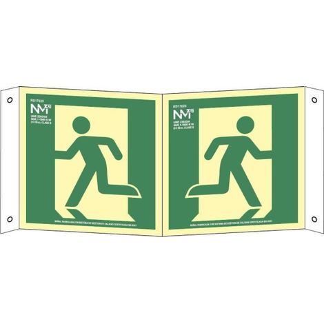 Señal panorámica de recorrido de salida Clase A, luminiscente 210 x 210 mm SEKURECO 210 x 210 mm Clase A (PVC 1 mm) (1/2)