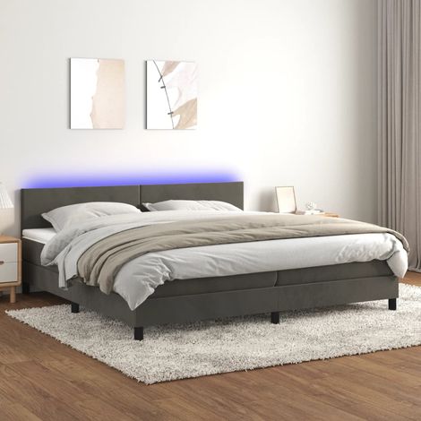 Lit Adulte - Sommier tapissier matelas et LED - Ensemble de lit tapissier - Chambre Intérieur - Gris foncé 200x200 cm Velours XJDT189252 (1/5)