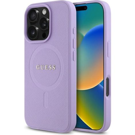 Funda rígida Guess GUHMP16LPSAHMCU para iPhone 16 Pro de 6,3 pulgadas, color morado/morado, Saffiano MagSafe (1/5)