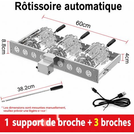 Grille barbecue fourche en U trou carré rotation automatique longueur 60 avec 3 modèles pour brochettes 5V 3,8 kg – Livraison gratuite