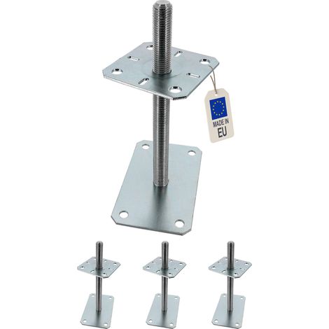 4 Embases Pied de poteau réglable - Fixation rectangulaire - Platine 100x160mm - M20 - Acier galvanisé - Fabrication Europe