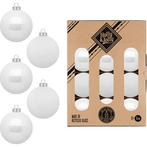 PALLE IN VETRO BIANCO PURO LUCIDE E OPACHE CONFEZIONE 12 DIAMETRO 8 CM INGE'S