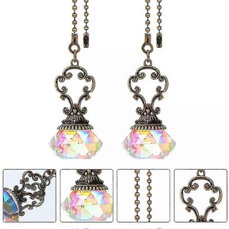 Lot de 2 chaînettes pour ventilateur et lustre, avec perles et finitions bronze et cristal. Pièces décoratives pour lampe (couleur AB) - JXLGV (1/5)