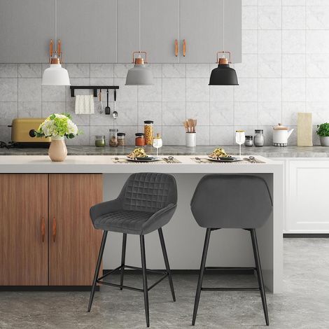 Woltu – Lot de 4 tabourets de bar – Hauteur d'assise 64 cm – Siège en velours gris foncé – Cadre en métal stable – Pour cuisine ou bar — vue 3