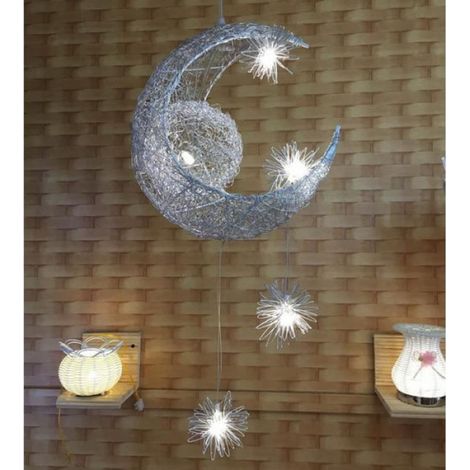 Suspension enfant Light Moon Star, lustre moderne blanc E27 Ø32×37 cm pour chambre/salon (1/3)