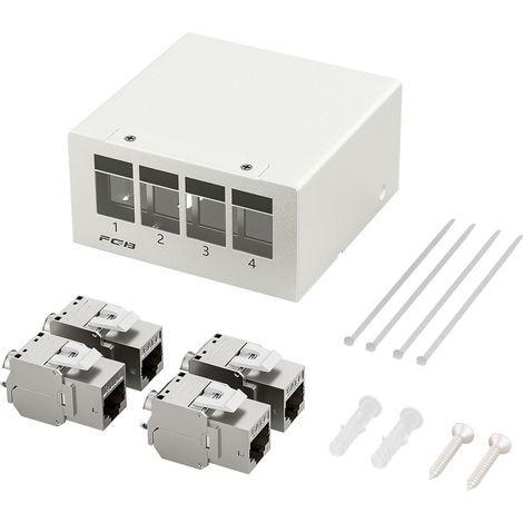 Panneau de brassage CAT7 4 ports avec 4 modules CAT.7 RJ45 Keystone Jack Gris clair Panneau de distribution STP pour réseau LAN DSL, compatible CAT6 CAT6a CAT7 CAT8 10 Gbit/s (1/5)