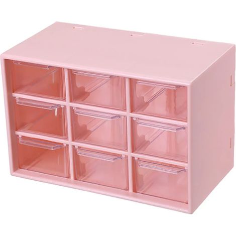 Scatola portaoggetti da scrivania con scomparti e cassetto/organizer per scrivania, contenitore per dolci/penne, scatola multiuso (rosa, 9 griglie) (1/4)