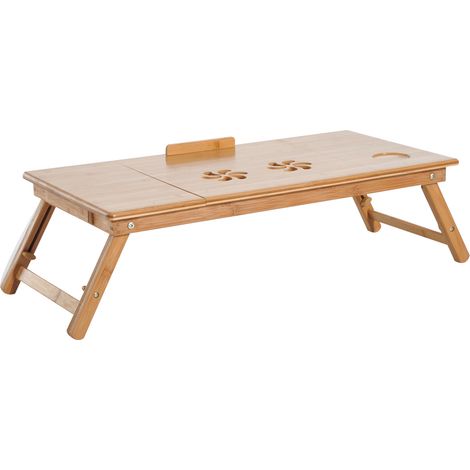 Table de Lit pour PC Pliable et Inclinable avec Tiroir, 72x35x22-30, Couleur Bois (1/5)