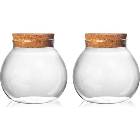 Lot de 2 bocaux ronds en verre avec couvercles en liège - bocaux de conservation de cuisine de 500 ml (lot de 2)