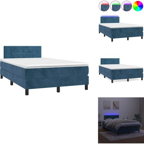 Sommier à lattes de lit avec matelas LED bleu foncé 120x190 cm - Lit Plateforme - Lit Capitonné - Lit Design - Lit Velours - Lit Avec Éclairage Led (1/5)