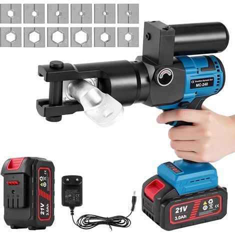 Pince à sertir hydraulique rechargeable 21 V avec 2 batteries 10-300 mm² Cosses de câble hydrauliques électriques Pour contacts en cuivre aluminium (1/5)