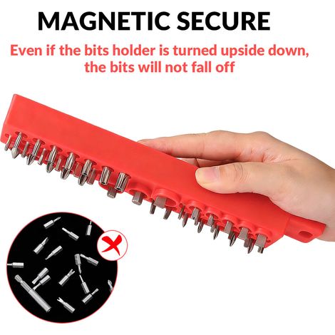 Support de rangement magnétique rouge pour forets et fraises avec trous de suspension - un support de rangement pour outils de quincaillerie (1/5)