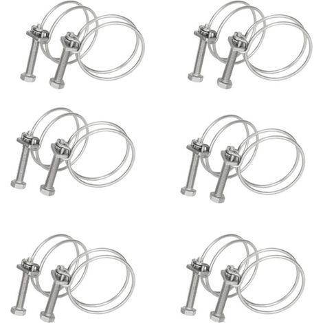 Abrazaderas de manguera de acero inoable 304, alambre doble, sujeción fuerte para tubería y cable, plata 23-29 mm (12 piezas) (1/4)