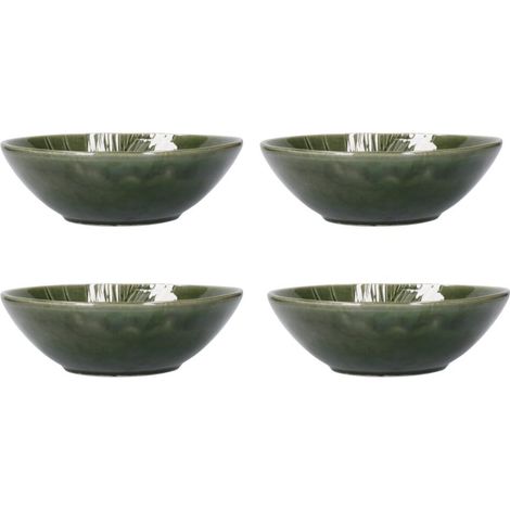 Mikasa Jardin Set de 4 Nudelschalen, 4x Nudelschalen aus Steingut, grün mit Botanicu-Muster, 20cm - spülmaschinenfest und stapelbar