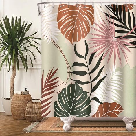 Botanischer Duschvorhang 152x183 cm, tropische Blätter, Boho-Badezimmerdekoration