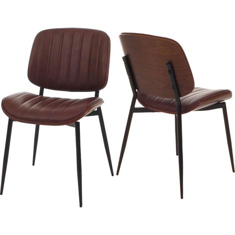 Lot de 2 chaises de salle à manger HWC-O44 chaise de cuisine bois courbé similicuir Oeko-Tex MVG - aspect noyer marro (1/2)