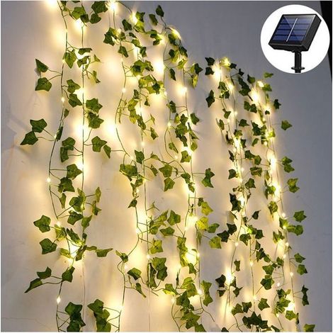 100 LED guirlande lumineuse solaire, 12 m avec feuilles de lierre artificielles, 8 modes d'éclairage pour extérieur et jardin (1/5)