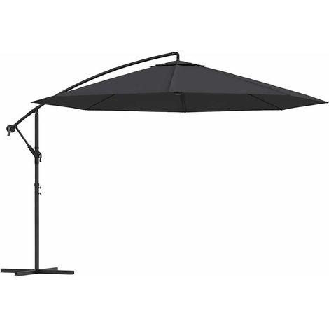 Parasol déporté avec mât - Parasol de Jardin Parasol de balcon en aluminium 350 cm Noir BV163131 - BonneVie (1/5)