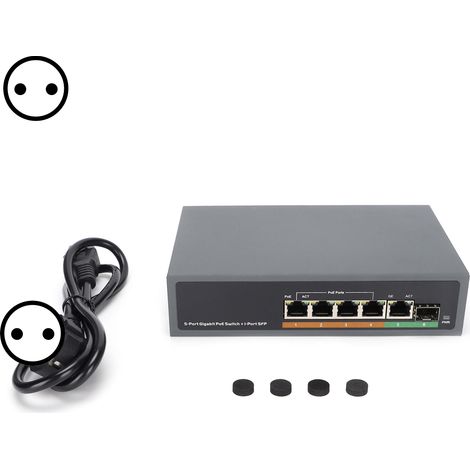 5-Port Gigabit PoE-Switch mit SFP-Glasfaserschnittstelle, 65-W-Netzteil (100–240 V, EU)