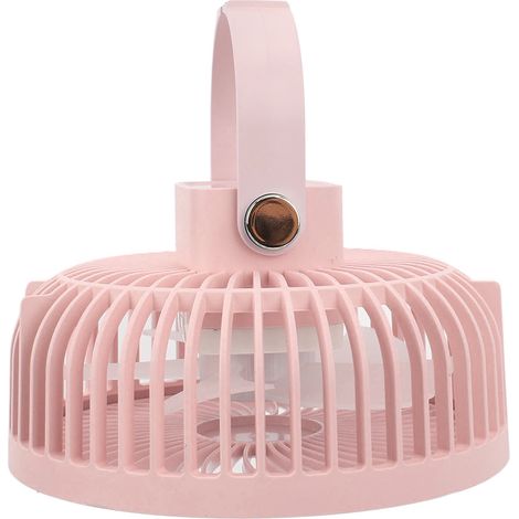Lampe et ventilateur de camping 4 en 1, trois vitesses de ventilation, longue portée, ventilateur de tente suspendu en filet, livré avec télécommande et deux crochets, rose. (1/5)