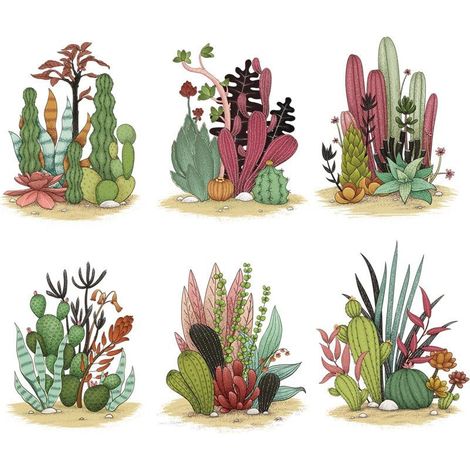 Sticker mural Jardin de cactus, décoration pour salon, papier peint (1/5)