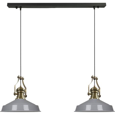 Industrielle Doppel-Pendelleuchte aus Handbemaltem Grau Metall – Vintage-Kronleuchter E27 Ø40 cm für Wohnzimmer, Schlafzimmer oder Esszimmer (1/5)