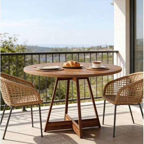 Tavolo pranzo rotondo in MDF Ø100 cm marrone OKMYHOME (1/5)