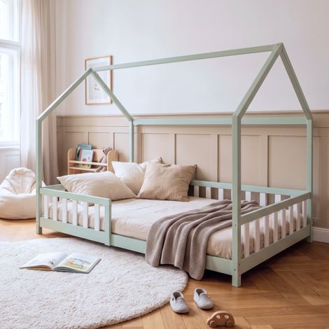 Letto Piazza e Mezza Hesel per Cameretta a Forma di Casetta 120 x 200 cm Menta Verde [en.casa] (1/5)