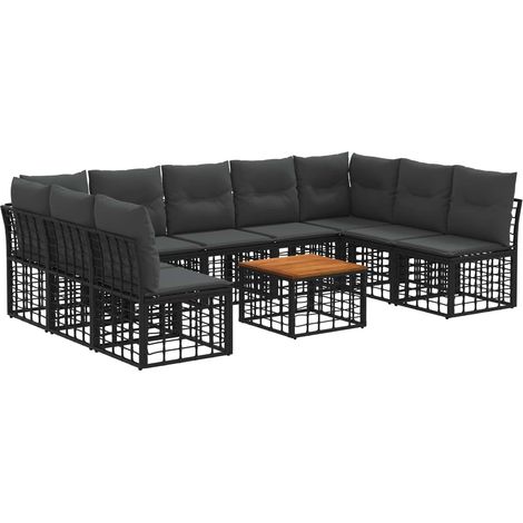 Outdoor-Sofagarnitur 10 pcs Schwarz und Dunkelgrau Polyester vidaXL