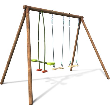 Portique en bois rond 3 agrès avec face à face POLO (1/5)