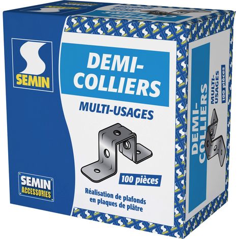 Semin – Demi collier de serrage acier galvanisé – Fixation plafond bois ou béton – Boîte de 100 pièces – Réaction feu A1