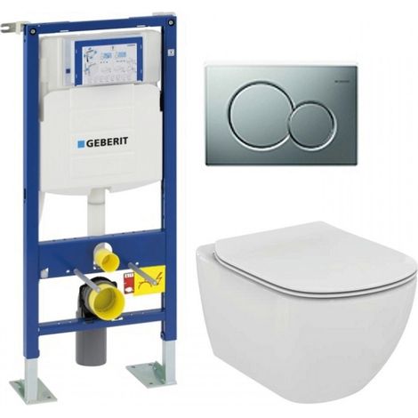 Pack WC suspendu AquaBlade TESI – Bâti-support Geberit UP320 – Plaque de déclenchement Sigma chromé mat – Chasse d'eau 6/3L (1/6)